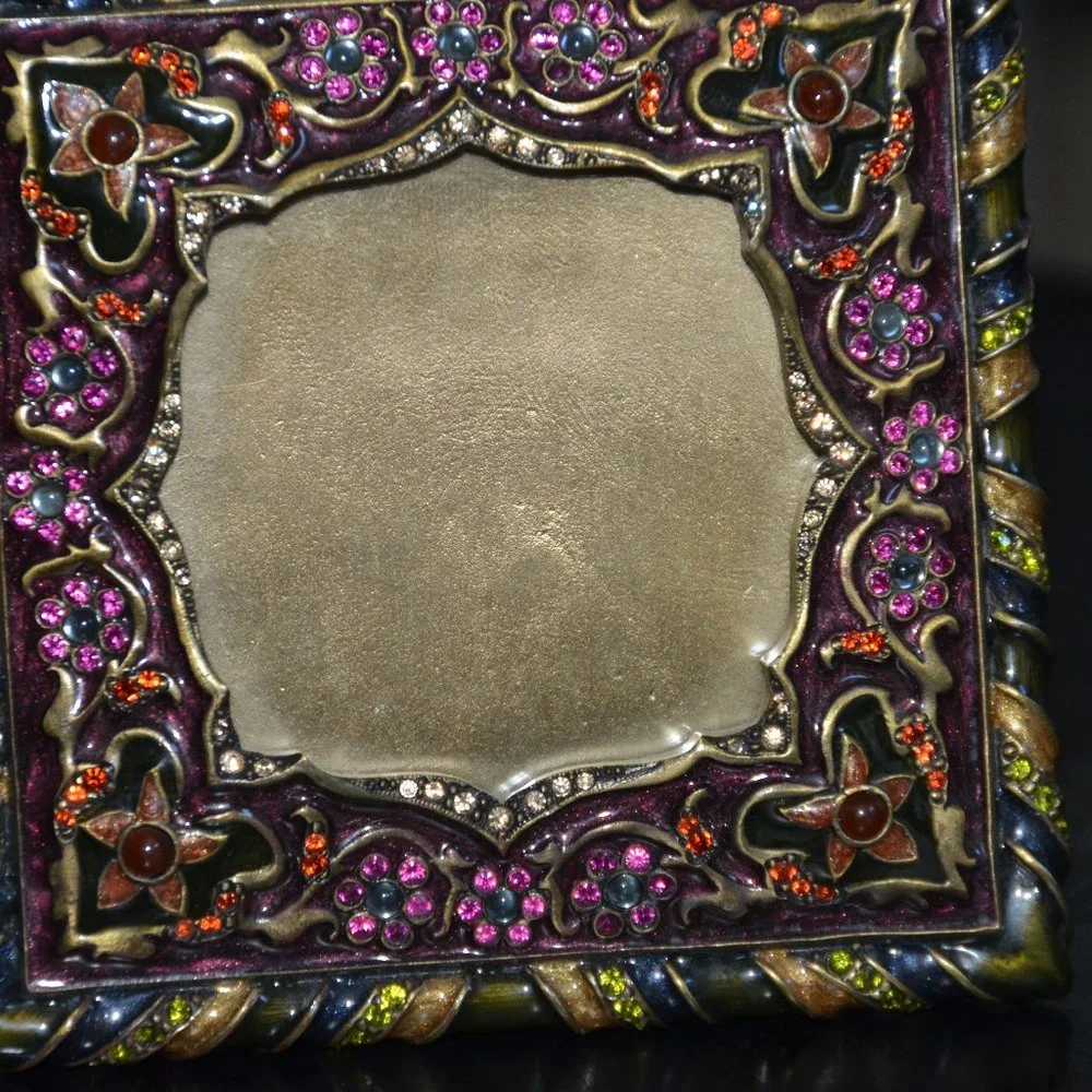 RARE JAY STRONGWATER CHINOISERIE PAISLEY SCROLL LEAF FLORAL CRYSTAL ENAMEL FRAME